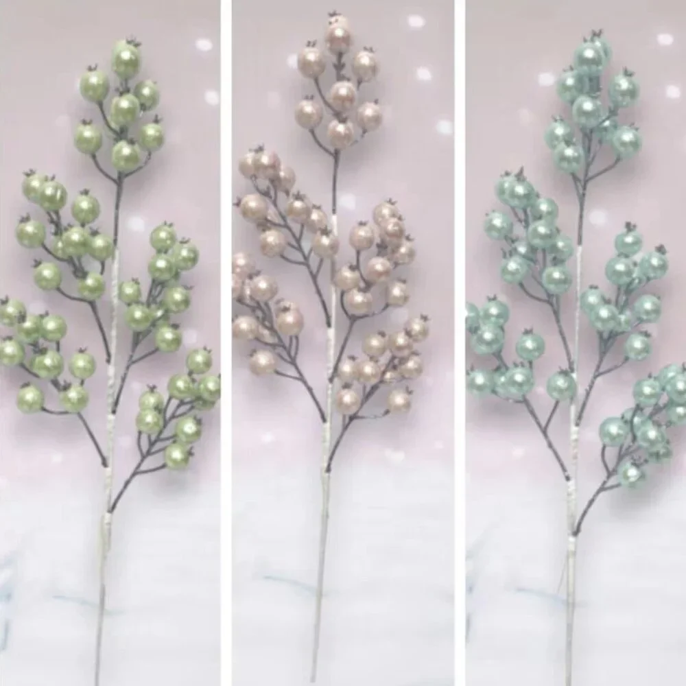 Pink, Blue or Green Christmas Decoration Berry Ball Pick Stem Craft Supplies